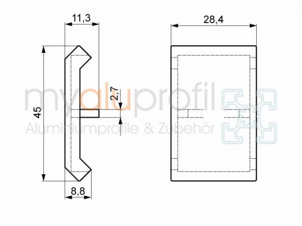 Angled cover cap 30x30 ZN groove 8 B-type