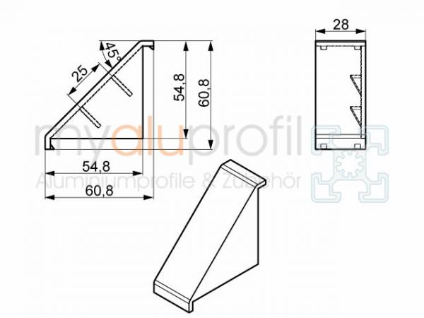 Angled cover cap 30x60 ZN groove 8 B-type