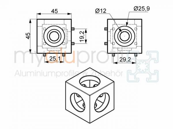 Würfelverbindersatz 45x45 3D Nut 10 B-Typ