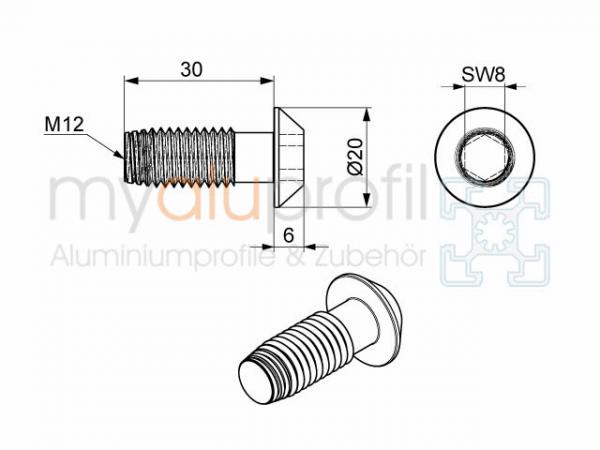 Kernschraube S12x30 Nut 10 B-Typ